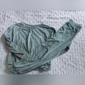 Hurley Women's Velour Pullover Sweatshirt And Pants Set Tracksuit medium green